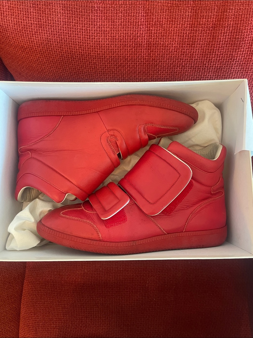 Maison Martin Margiela Red High-Top Velcro Sneakers